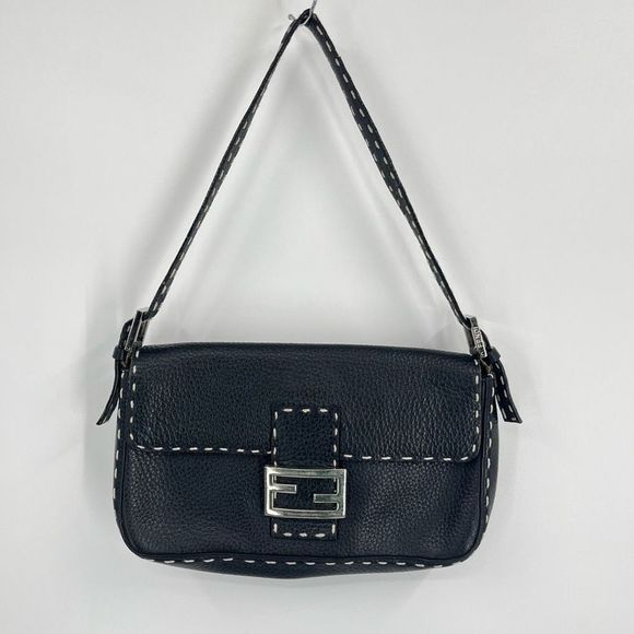 Fendi Handbags - Vintage Fendi Selleria Baguette Shoulder Bag Black Designer Leather Womens